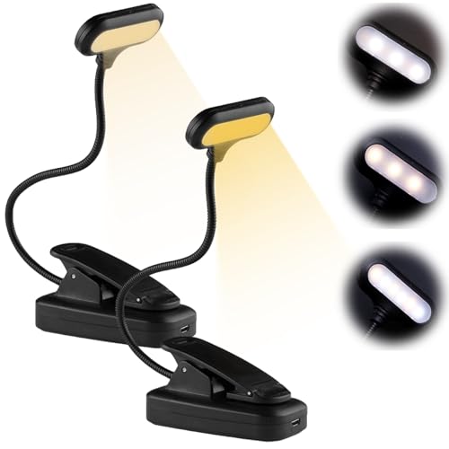 Aicharynic Leselampe Buch Klemme: 2 Stück USB Wiederaufladbare Buchlampe, Klemmlampe mit 3 Helligkeit Dimmbar, Clip-On-Leseleuchte, 360° Flexibel Led Leselicht für Nachtlesen ins Bett Augenschonend von Aicharynic