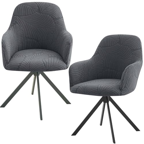 Aicharynic Stuhlhussen 2er Set, Stretch Stuhlbezug mit Armlehne, Abnehmbare Schonbezug Waschbar Hussen für Stühle für Esszimmer, Restaurant, Bürostuhl Universal, Dunkelgrau von Aicharynic