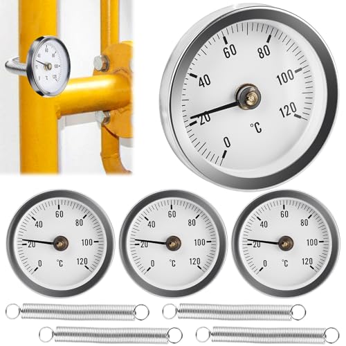 Anlegethermometer Heizungsrohr, 4 Stück Anlege-Zeigerthermometer für Heizanlagen und Kessel, 0-120 °C 63 mm Rohrthermometer Industrielles Rohrthermometer Rohr Thermometer von Aicharynic