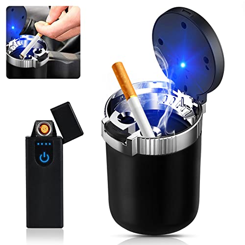 Auto Aschenbecher: LED Reiseaschenbecher mit Deckel, Tragbarer Edelstahl Fahrzeug Rauchfreien Aschenbecher Zigarette Selbstverlöschender Aschenbecher für Autos Vans Outdoor Camping von Aicharynic