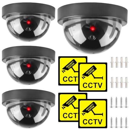 Dummy Kamera: 4 Stück Fake Überwachung Kamera CCTV mit Blinkendem LED Licht Sicherheitskamera, Dome Überwachungskamera Attrappe, Fake Attrappe Kamera Dome Kamera für den Innen- und Außenbereich von Aicharynic