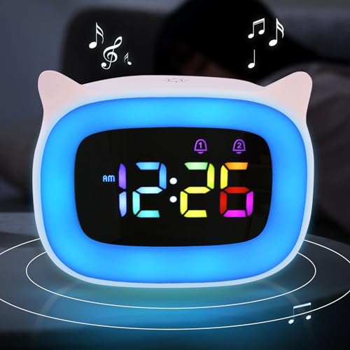 Kinderwecker, Wecker Digital Kinder Wecker für Kinder Wecker mit Licht Wecker Kinder Mädchen Jungen Kinder Wecker Mit Snooze Funktion mit Nachtlicht 18 Klingeltöne DualAlarms Snooze Modi 12/24 Stunden von Aicharynic