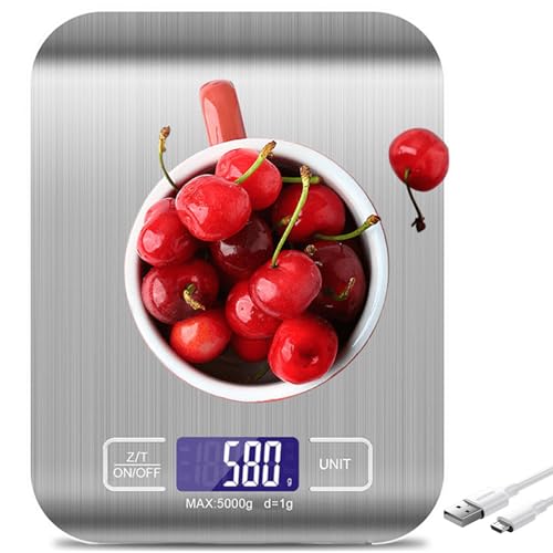 Küchenwaage Digital: 10kg/1g Waage Küchenwaage, USB Wiederaufladbar Digitale Küchenwaage mit LCD Display & Tara Funktion Professionelle Küchenwaagen Multifunktionaleswaage mit Akku Ladekabel von Aicharynic