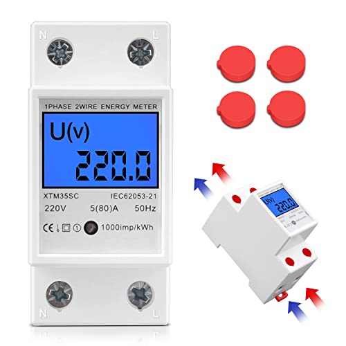 Stromzähler Hutschiene, LCD Digitale Wechselstromzähler Hutschiene KWh Zähler, 5(80) A 220V Geeicht SLCD Digitaler Verbrauchsmessgerät 1-phasiger 2-poliger 2P-DIN-Schienen-Stromzähler von Aicharynic