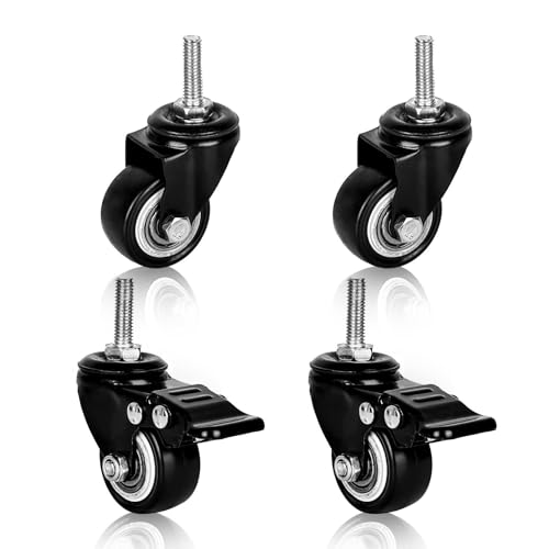 Möbelrollen 4 Stück, Rollen M8 Schwerlastrollen Möbelrollen Gewinde M8 Rollen für Möbel Schwerlast Lenkrollen Gummi Möbel Roller Sesselrollen Outdoor Castors 2 mit Bremse und 2 ohne Bremsen von Aicharynic