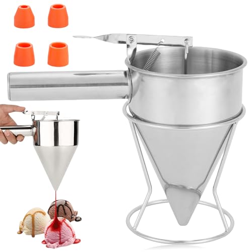 Pfannkuchen-Teigspender 1.2L Edelstahl Teigportionierer mit Ständer, Trichter-Kuchenspender mit 4 Trichtern, Kolbentrichter Batter Trichter Backtrichter Kochwerkzeuge für Home Bäckerei Pfannkuchen-Teigspender 1.2L Edelstahl Teigportionierer mit Ständer, Trichter-Kuchenspender mit 4 Trichtern, Kolbentrichter Batter Trichter Backtrichter Kochwerkzeuge für Home Bäckerei von Aicharynic