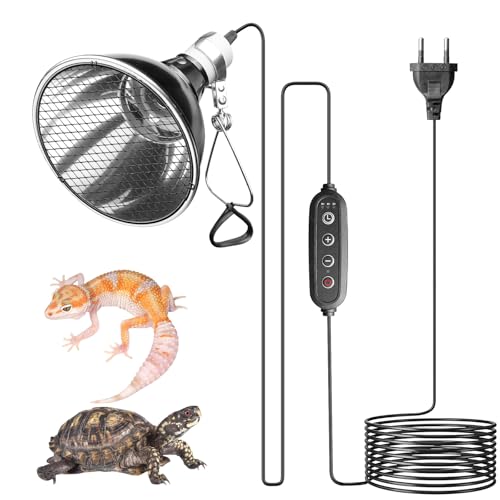 Reptilien Wärmelampe Terrarium, Keramischer Lampenfassung E27 mit Dimmer&Zeitschaltuhr AC220-240V E27 Reptilien Terrarium Lampe 200W Terrarium Wärmelampe für Infrarot, UVA UVB Lampen(Keine Glühbirne) von Aicharynic