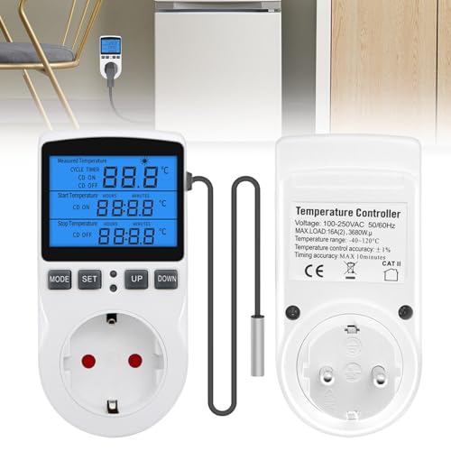 Temperaturregler Steckdose, 250V Digital Thermostat Steckdose mit Fühler, LCD Bildschirm Temperaturschalter mit Timer, Heizung Kühlung Thermostat Socket für Gewächshaus Kühlschrank Aquarium Reptilien Temperaturregler Steckdose, 250V Digital Thermostat Steckdose mit Fühler, LCD Bildschirm Temperaturschalter mit Timer, Heizung Kühlung Thermostat Socket für Gewächshaus Kühlschrank Aquarium Reptilien von Aicharynic