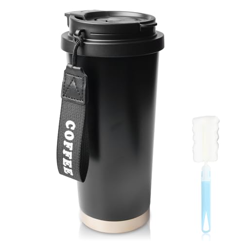 Thermobecher Kaffee to go 500ml, Auslaufsicherer Edelstahl Reisebecher mit Deckel & Strohhalm, Kaffeebecher Doppelwandiger Isolierbecher für Heiß- & Kaltgetränke wie Kaffee, Tee, Wasser oder Eiskaffee von Aicharynic