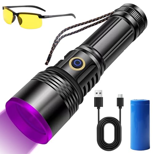 UV Taschenlampe 365nm: Aluminiumlegierung Aufladbar UV taschenlampe, Schwarzlicht Taschenlampe Haustierurin Detektor, Uv-TaschenLampe Schmuckdetektion, für Fluoreszenzdetektion, mit uv Schutzbrille UV Taschenlampe 365nm: Aluminiumlegierung Aufladbar UV taschenlampe, Schwarzlicht Taschenlampe Haustierurin Detektor, Uv-TaschenLampe Schmuckdetektion, für Fluoreszenzdetektion, mit uv Schutzbrille von Aicharynic
