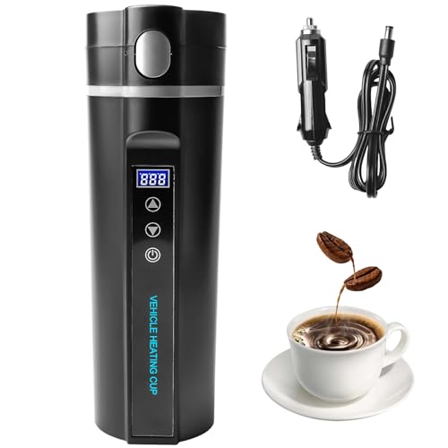 Wasserkocher für Auto, 12V/24V Elektrischer wasserkocher 450ml Fahrzeug Beheizter Wasserkocher Reisewasserkocher Auto Heizbecher mit LCD-Display für Lkw Reise Camping, 75W-100W von Aicharynic