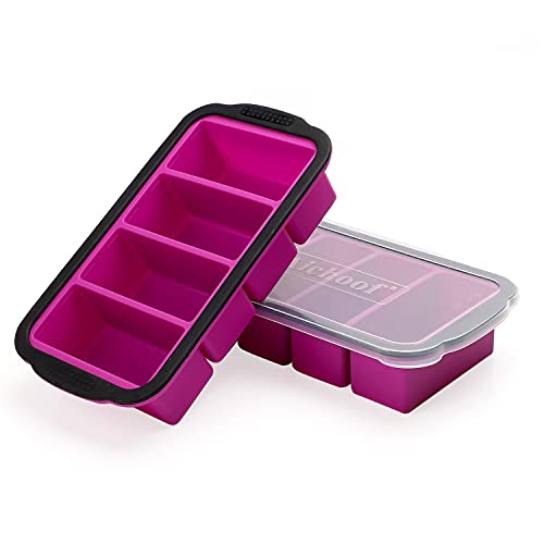 1-Cup Extra Large Freezing Tray for soup,broth,sauce or butter,Ice Cube Trays with lid, Silicone Freezer Container Molds Soup Trays -makes four great portions 1cup Cube-2 pack(Purple) von Aichoof