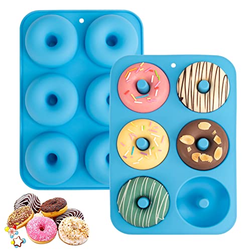 Aichoof Silikon-Donut-Formen für 6 Donuts, Set mit 2 Stück, LFGB-Silikon-Backform, antihaftbeschichtet, spülmaschinenfest, hitzebeständig und mikrowellengeeignet (blau) von Aichoof