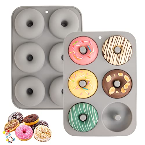 Aichoof Silikon-Donut-Formen für 6 Donuts, Set mit 2 Stück, LFGB-Silikon-Backform, antihaftbeschichtet, spülmaschinenfest, hitzebeständig und mikrowellengeeignet (grau) von Aichoof