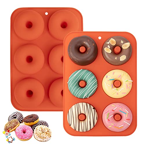 Aichoof Silikon-Donut-Formen für 6 Donuts, Set mit 2 Stück, LFGB-Silikon-Backform, antihaftbeschichtet, spülmaschinenfest, hitzebeständig und mikrowellengeeignet (rot) von Aichoof