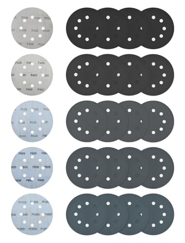 40Pcs Schleifscheiben 125mm mit 8 Löchern Körnung 320/400/600/800/1000 | 125mm Siliziumkarbid Schleifblätter für Winkelschleifer & Exzenterschleifer | Hochwertiges Schleifmittel Set von Aicoimy