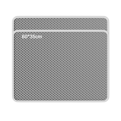 2er Set Katzenklo Matte, 60x35cm EVA Katzenstreu Matte Katzenklo Unterleger Waben Katzenmatte Vorleger wasserdichte Doppelte Schichte Entwurf Bienenwabe Matte Katzentoilette für Litter -Grau von AidSci