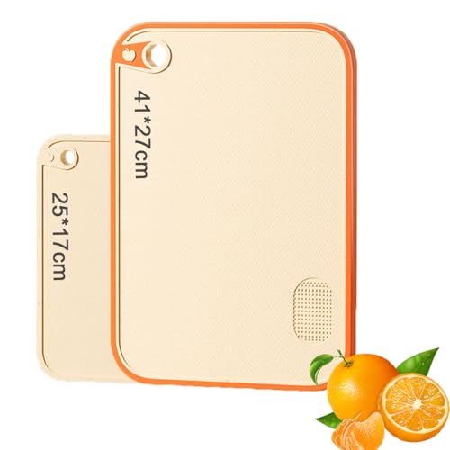 2er Set Schneidebrett Set Weizenstroh Küche Schneidebretter mit Saftrillen Leicht Zu Greifen, Hängenden Löchern, Rutschfestem, Spülmaschinenfestem Schneidebrett (Orange, 25x17cm / 41x27cm) von AidSci