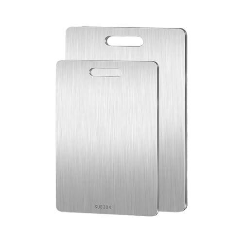 2er set Edelstahl Schneidebrett, Lebensmittelqualität Langlebiges Doppelseitige Rutschfest Titan Schneidebrett für Küche, Schimmelresistentes Titanium Cutting Board für Fleisch, Obst 15x24cm, 23x34cm von AidSci