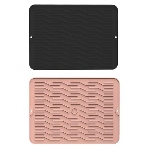 2er set Kaffeemaschine Abtropfmatte, Silikon Abtropftablett Matte für Geschirr, Anti-Rutsch und Wasserdicht Abtropfmatte Spüle, Unterlage Trockenmatte Spülbeckenmatte für Küche (C, 47x38,1x0,32cm) von AidSci