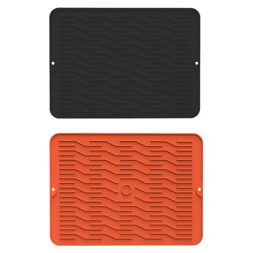 2er set Kaffeemaschine Abtropfmatte, Silikon Abtropftablett Matte für Geschirr, Anti-Rutsch und Wasserdicht Abtropfmatte Spüle, Unterlage Trockenmatte Spülbeckenmatte für Küche (D, 47x38,1x0,32cm) von AidSci