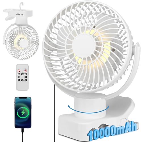 360° Oszillierend Clip Ventilator mit Fernbedienung - 10000mAh Akku USB Tischventilator Tragbarer - Timer-Funktion & 4 Stufen Leise Camping Klemmventilatoren - LED Licht Mini Fan 75 Stunden, Ø17.5cm von AidSci