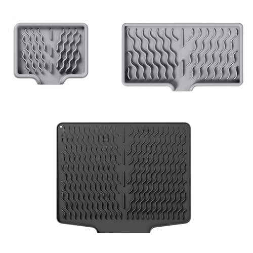 3er set Kaffeemaschine Abtropfmatte, Anti-Rutsch Wasserdicht Trockenmatte Spüle, Unterlage Spülbeckenmatte für Geschirr mit geneigter Fläche für optimalen Wasserablauf (D, 39.6x32.7/12x10/25x14cm) von AidSci