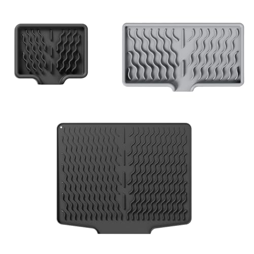 3er set Kaffeemaschine Abtropfmatte, Anti-Rutsch Wasserdicht Trockenmatte Spüle, Unterlage Spülbeckenmatte für Geschirr mit geneigter Fläche für optimalen Wasserablauf (E, 39.6x32.7/12x10/25x14cm) von AidSci