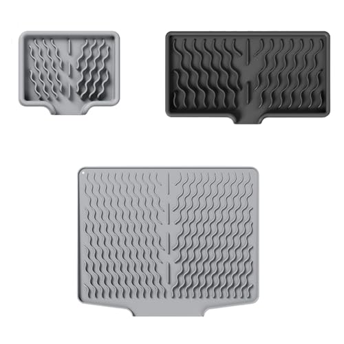 3er set Kaffeemaschine Abtropfmatte, Anti-Rutsch Wasserdicht Trockenmatte Spüle, Unterlage Spülbeckenmatte für Geschirr mit geneigter Fläche für optimalen Wasserablauf (H, 39.6x32.7/12x10/25x14cm) von AidSci