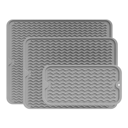 3er set Kaffeemaschine Abtropfmatte, Silikon Abtropftablett Matte für Geschirr, Anti-Rutsch Wasserdicht Anti-Verbrühungs Unterlage Trockenmatte Spülbeckenmatte für Küche Spüle (C, 30x15/30x40/40x50CM) von AidSci