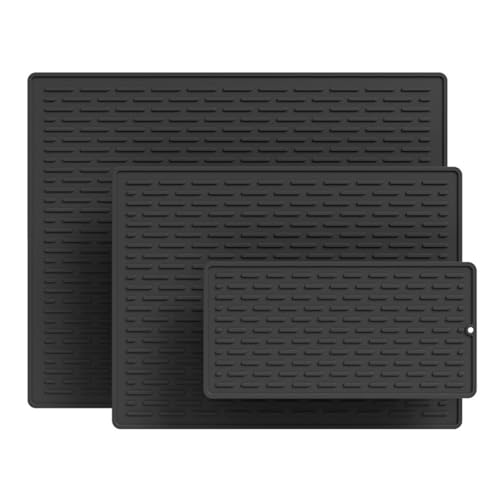 3er set Kaffeemaschine Abtropfmatte, Silikon Abtropftablett Matte für Geschirr, Anti-Rutsch Wasserdicht Anti-Verbrühungs Unterlage Trockenmatte Spülbeckenmatte für Küche Spüle (D, 30x15/30x40/40x50CM) von AidSci