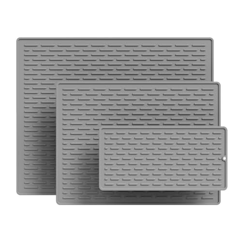 3er set Kaffeemaschine Abtropfmatte, Silikon Abtropftablett Matte für Geschirr, Anti-Rutsch Wasserdicht Anti-Verbrühungs Unterlage Trockenmatte Spülbeckenmatte für Küche Spüle (E, 30x15/30x40/40x50CM) von AidSci