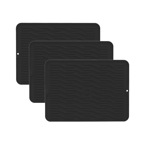 3er set Kaffeemaschine Abtropfmatte, Silikon Abtropftablett Matte für Geschirr, Anti-Rutsch und Wasserdicht Abtropfmatte Spüle, Unterlage Trockenmatte Spülbeckenmatte für Küche (D, 38,1x28x0,32cm) von AidSci