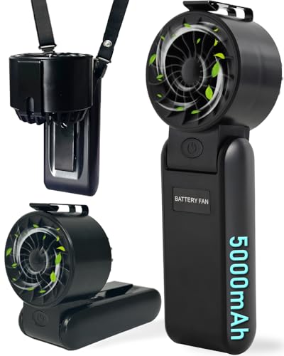 5000mAh Mini Handventilator, Tragbarer Turbo Ventilator Akku Wiederaufladbar 36 Stunden, Klein USB Tischventilatoren 4 Geschwindigkeiten, 4-in-1 Hand/ Hals/ Tisch/ Taillenclip-Ventilator für Reisen von AidSci