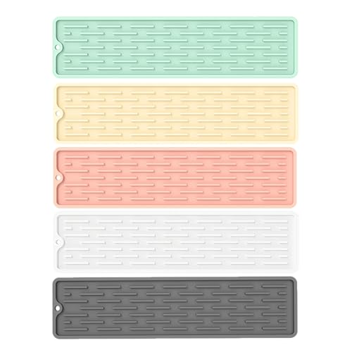 5er Set Wasserhahn Spritzschutz Abtropftablett Matte, Neuestes Silikon Abtropftablett Matte Wasserhahn Abtropfmatte, Tropffänger Tablett Wasserfänger Matte für Küche Bad Spülbecken (C, 35 x 8.8CM) 5er Set Wasserhahn Spritzschutz Abtropftablett Matte, Neuestes Silikon Abtropftablett Matte Wasserhahn Abtropfmatte, Tropffänger Tablett Wasserfänger Matte für Küche Bad Spülbecken (C, 35 x 8.8CM) von AidSci
