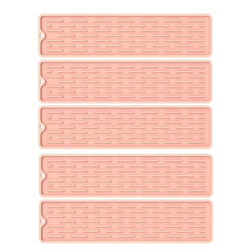 5er Set Wasserhahn Spritzschutz Abtropftablett Matte, Neuestes Silikon Abtropftablett Matte Wasserhahn Abtropfmatte, Tropffänger Tablett Wasserfänger Matte für Küche Bad Spülbecken (F, 35 x 8.8CM) von AidSci