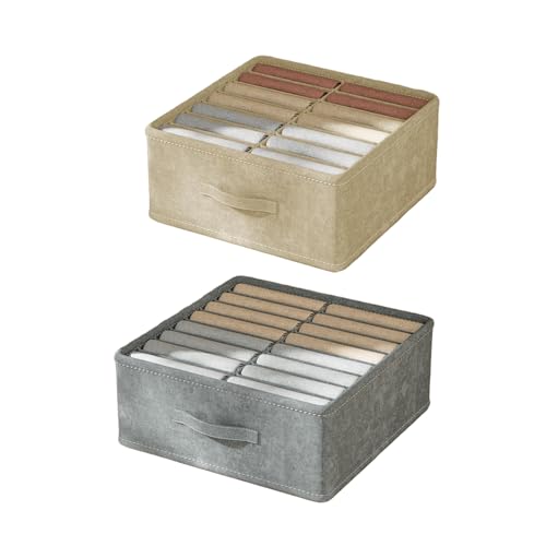 AidSci 2er set Kleiderschrank Organizer, Faltbare Kisten Schrank Organizer Aufbewahrungsbox mit 14/16 Fächer, Wasserdicht Schubladen-Ordnungssystem Organizer für Hemden, Hosen, Kleidung, Socken (F) von AidSci