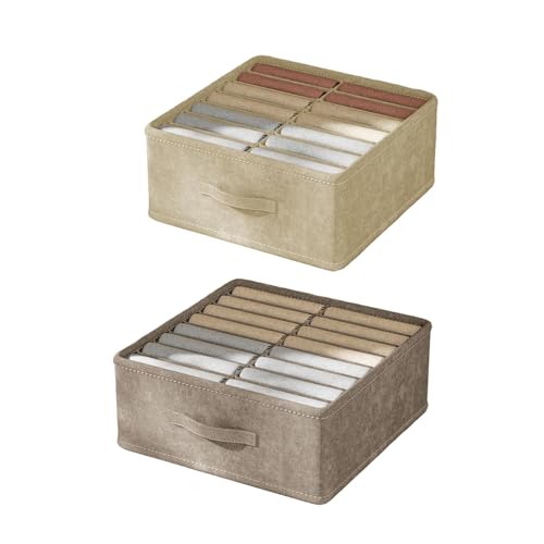 AidSci 2er set Kleiderschrank Organizer, Faltbare Kisten Schrank Organizer Aufbewahrungsbox mit 14/16 Fächer, Wasserdicht Schubladen-Ordnungssystem Organizer für Hemden, Hosen, Kleidung, Socken (G) von AidSci