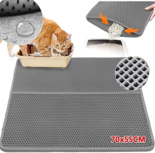 Verbesserte Katzenklo Matte 70 x 55CM | Katzenstreumatte Unterlage für Katzentoilette Katzenklo Vorleger | Doppelte Schichte Entwurf Wasserdichte Urin Proof Einfache Reinigung Katzenmatte - Grau von AidSci