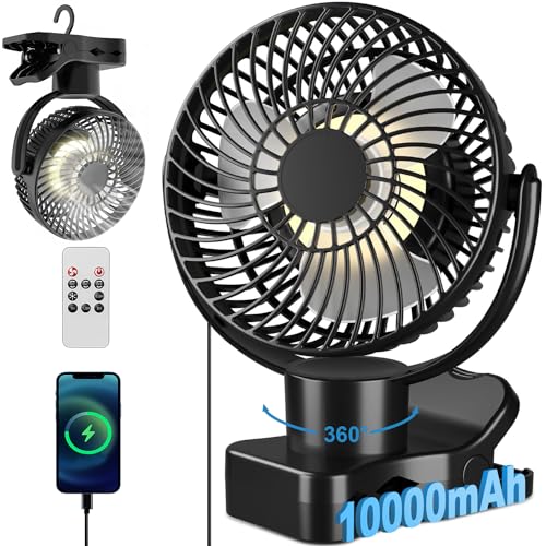 360° Oszillierend Clip Ventilator mit Fernbedienung - 10000mAh Akku USB Tischventilator Tragbarer - Timer-Funktion & 4 Stufen Leise Camping Klemmventilatoren - LED Licht Mini Fan 75 Stunden, Ø17.5cm von AidSci