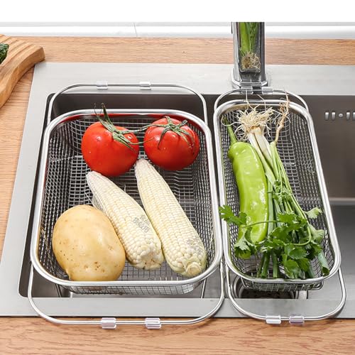 Sieb Küche ausziehbar (33-48 cm, 37-54cm), Edelstahl Küche Siebkorb über Spüle Abtropfsieb Sieb Spülbecken Küchensieb Waschbecken Filterablage für Waschen Von Lebensmitteln, Gemüse, Fruit - 2 Stück von AidSci