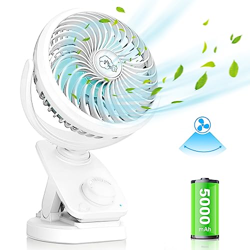 Verbesserte Mini USB Clip Ventilator mit 5000mAh 2 in 1 Tischventilator Clip Fan, Auto-Oszillierend Leise Stufenloser Geschwindigkeit USB Wiederaufladbare Tragbare Lüfter für Büro Camping Ø14.5cm von AidSci