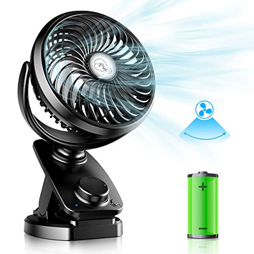 Verbesserte Mini USB Clip Ventilator mit 5000mAh 2 in 1 Tischventilator Clip Fan, Auto-Oszillierend Leise Stufenloser Geschwindigkeit USB Wiederaufladbare Tragbare Lüfter für Büro Camping Ø14.5cm von AidSci