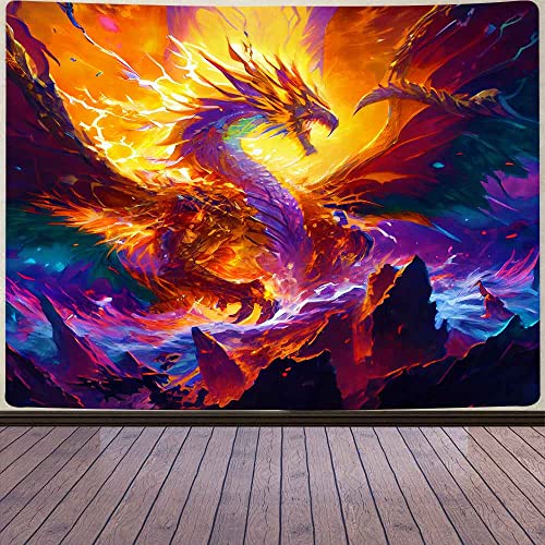 Aidatain Drachen-Wandteppich, Fantasy-Gothic-Tier-Wandkunst, Größe 203,2 x 152,4 cm, mittelalterliche Drachenkunst für Wohnzimmer, Schlafsaal, Schlafzimmer, Heimdekoration – Stranddecke TFNAT0126 von Aidatain