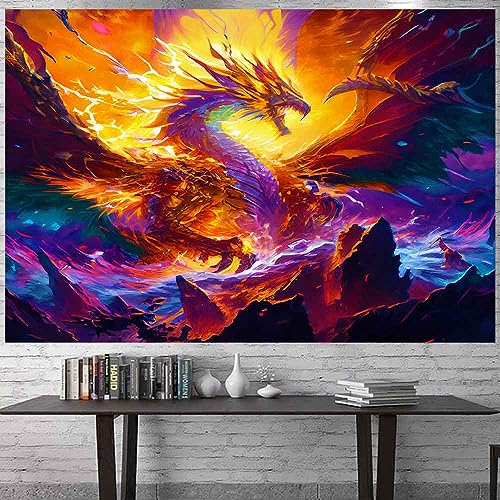Aidatain Drachen-Wandteppich, Größe 236,2 cm L x 180,3 cm B, Kunst-Wandteppiche für Wohnzimmer, Schlafsaal, Schlafzimmer, Heimdekoration GTXZJAT059 von Aidatain