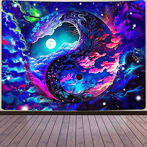 Aidatain Fantasy Bunter Himmel Tapisserie Mond schillernder Nebel Yin und Yang Wandteppich, groß, 203x152.4 cm, Flanell-Stoffkunst, Wandteppich, abstrakte Kunst, Schlafzimmer, Wohnheim GTOKAT0154 von Aidatain