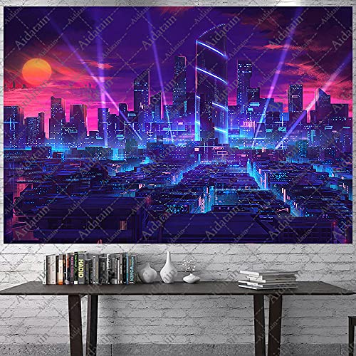 Aidatain Gaming-Stadtlandschaft Tapisserie Punk Neon Streetscape Tapisserie Flanell riesige Größe 220 x 180 cm Wandteppich für Schlafzimmer Wohnzimmer GTCCAT311 von Aidatain