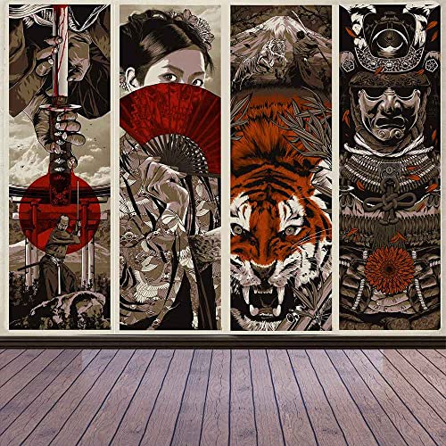 Aidatain Wandteppich im japanischen Stil – Samurai Maiko Tiger Mount Fuji Aesthetic – Flanell 80 x 60 cm – Schlafzimmer, Wohnzimmer, Esszimmer, Studentenwohnheim GTFNAT0032 von Aidatain