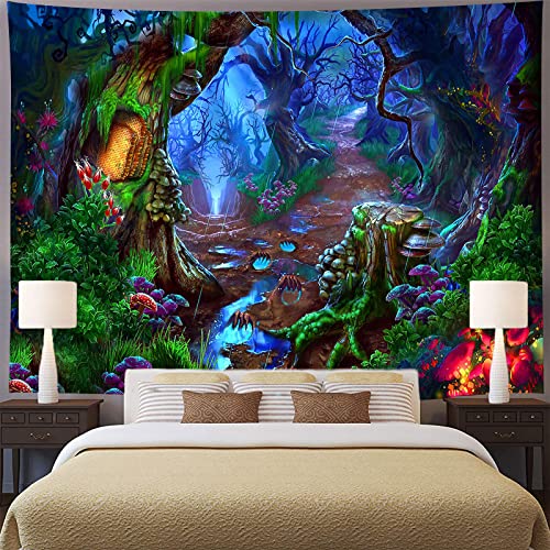 Aidatain Mysterious Fairy Tale Forest Tapisserie Flanell 152,4 cm 152,4 cm für Kinder, Geschenke, psychedelische Pflanzen, Ranken, Berge, Ästhetik, Wandbehang für Schlafzimmer, Wohnzimmer GTWHAT1315 von Aidatain