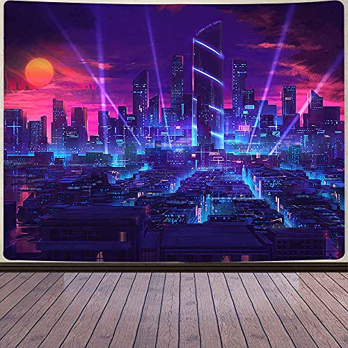 Aidatain Punk-Stadtlandschaft Tapisserie Futuristische Neon Straßenszene psychedelische Spielszene Japanisches Anime Flanell Große Größe 203 x 152 cm Wandteppich für Schlafzimmer Wohnzimmer GTHHAT78 von Aidatain